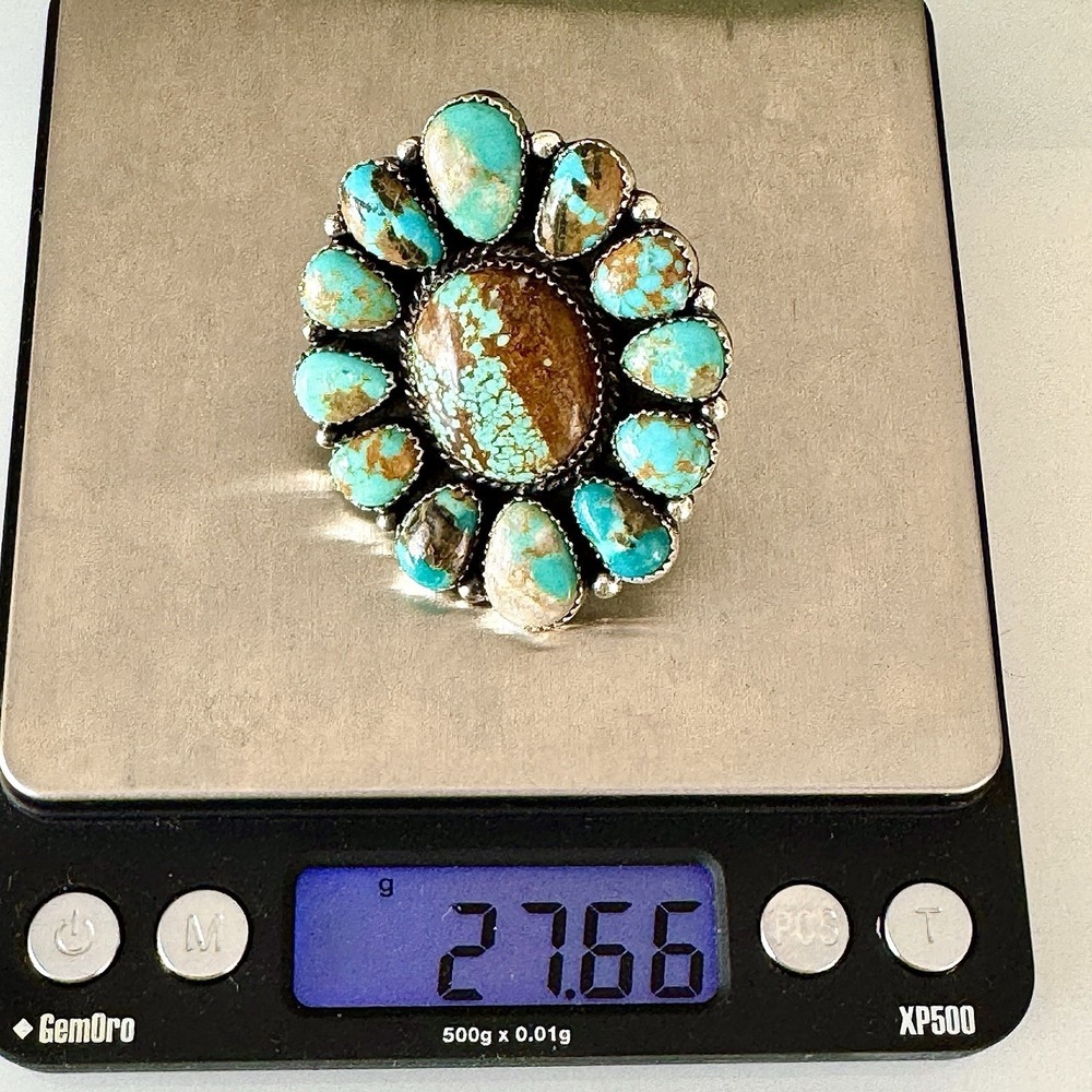 HUGE Navajo Cluster Ring Sz 7 Turquoise #8 Mine Sterling Signed Spencer Native‎ - Picture 9 of 9